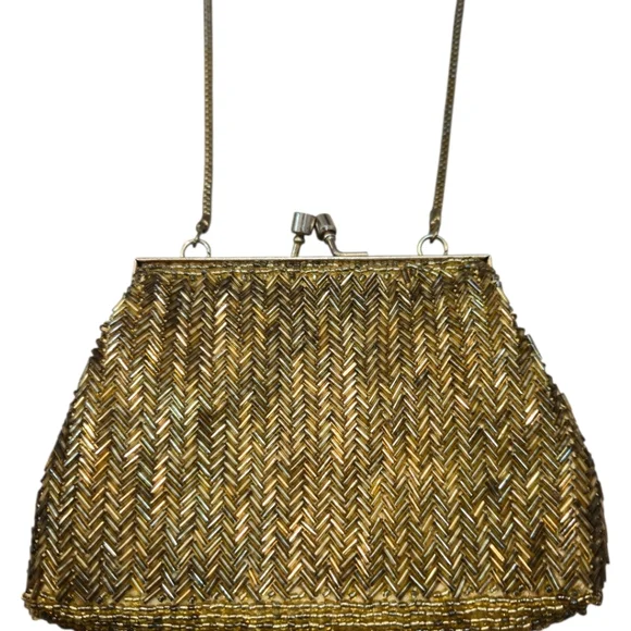 Vintage Late 1950s Hand-Beaded Evening Bag Dense Bugle Beads Made In Hong Kong - Picture 8 of 8